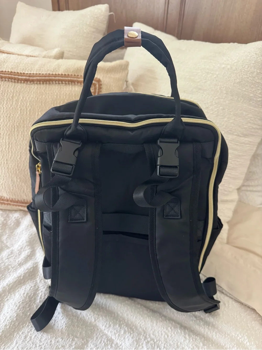 Black, Cream & Brown Quilted Front Diaper Backpack